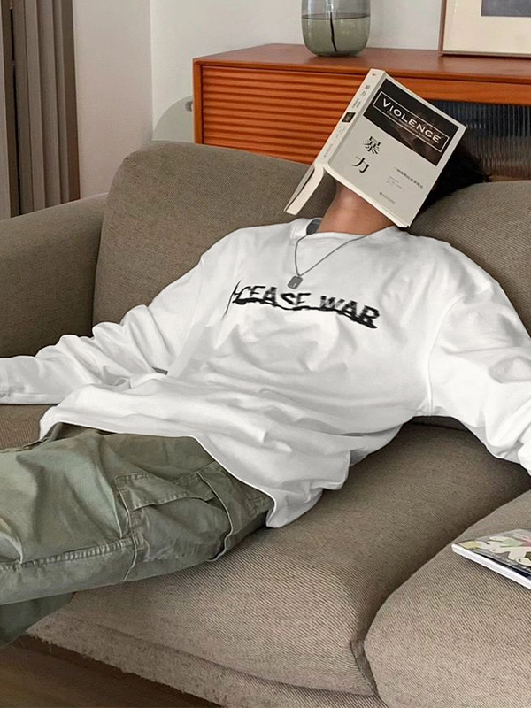 Men's Hip Pop Letter Print Long Sleeve Tee-4