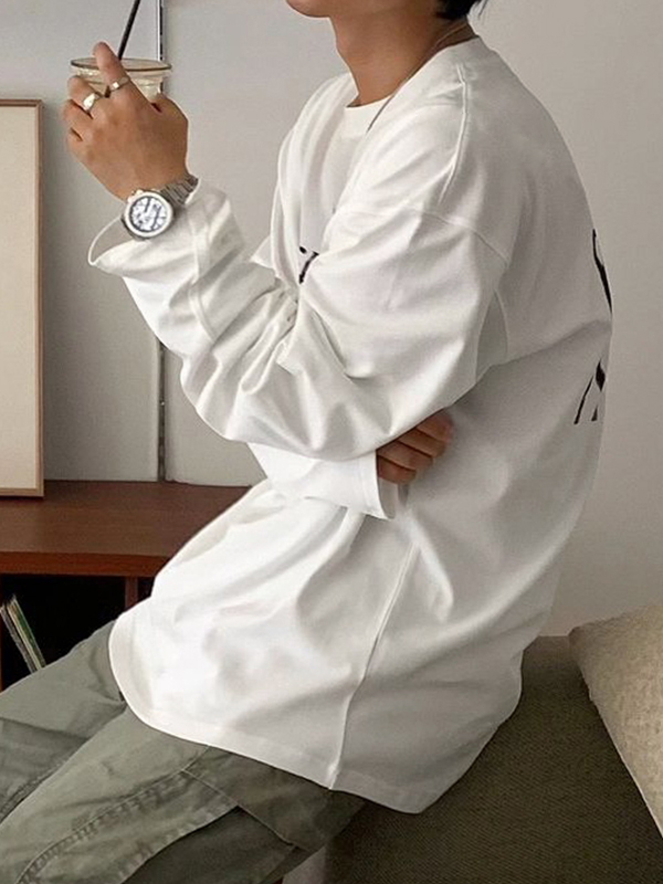 Men's Hip Pop Letter Print Long Sleeve Tee-3