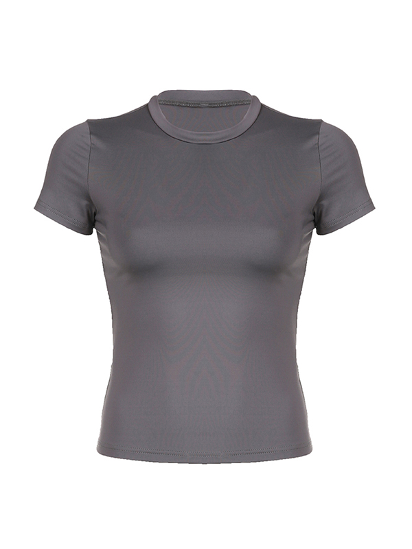 Solid Crew Neck Short Sleeve Tee-3
